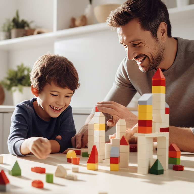 A father playing blocks with his son