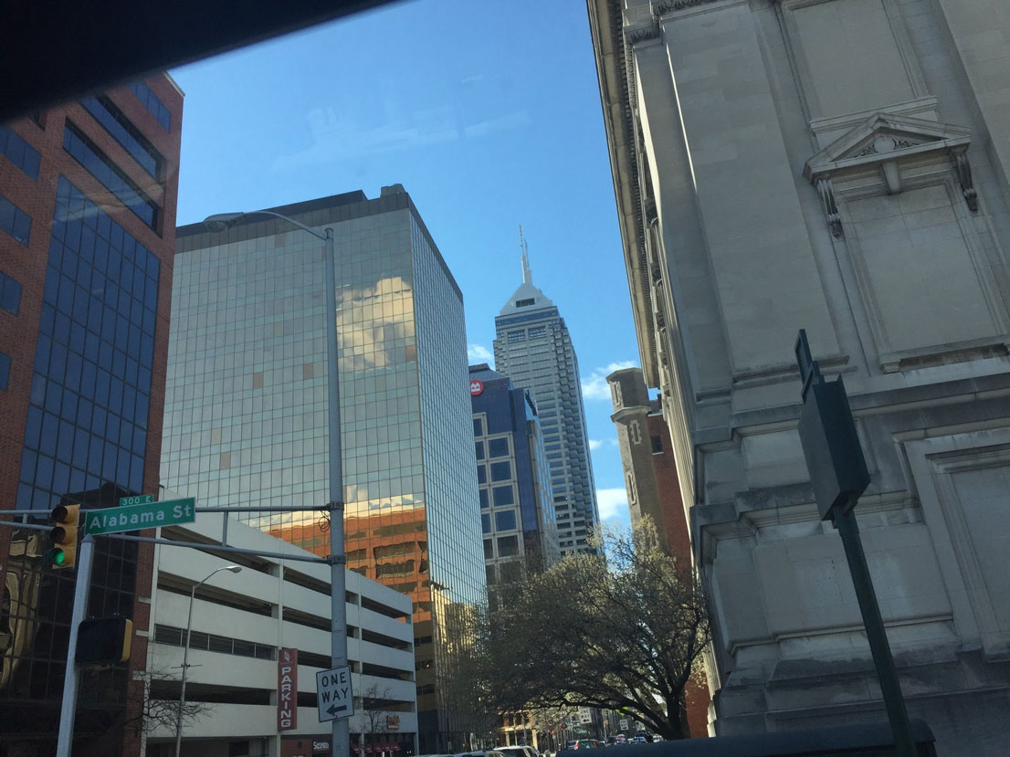 A picture of the skyline of Downtown Indianapolis.