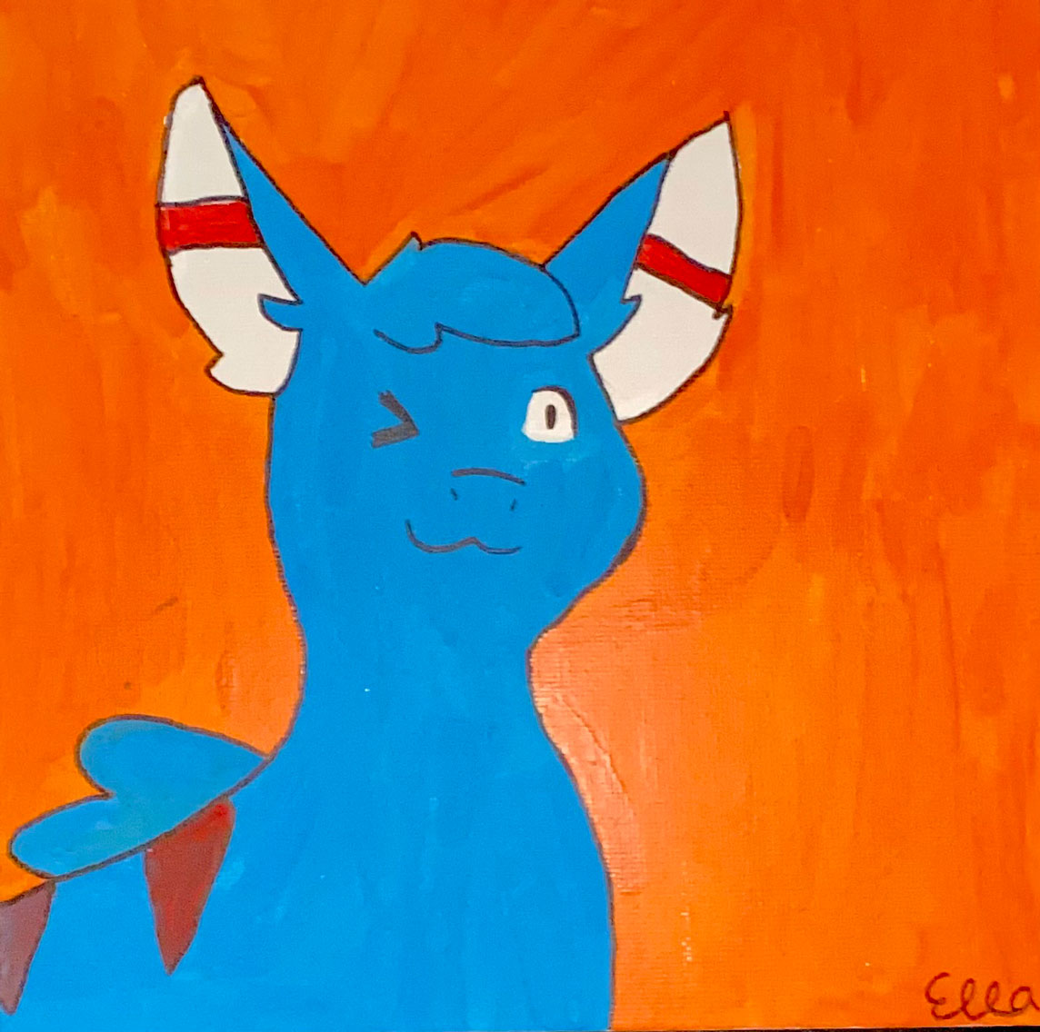 A colored drawing of some blue mythical creature.