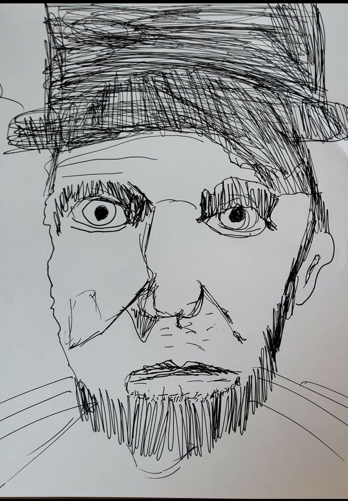 A pen drawing of Abraham Lincoln.