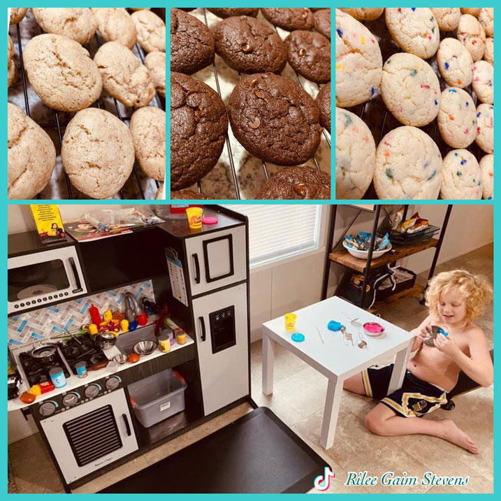 A picture collage of making cookies.
