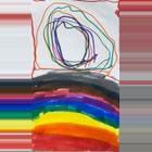 A child's artwork of a glitchy rainbow.