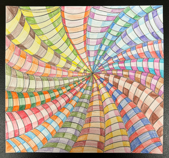 A multiple color spiral illusion artwork.
